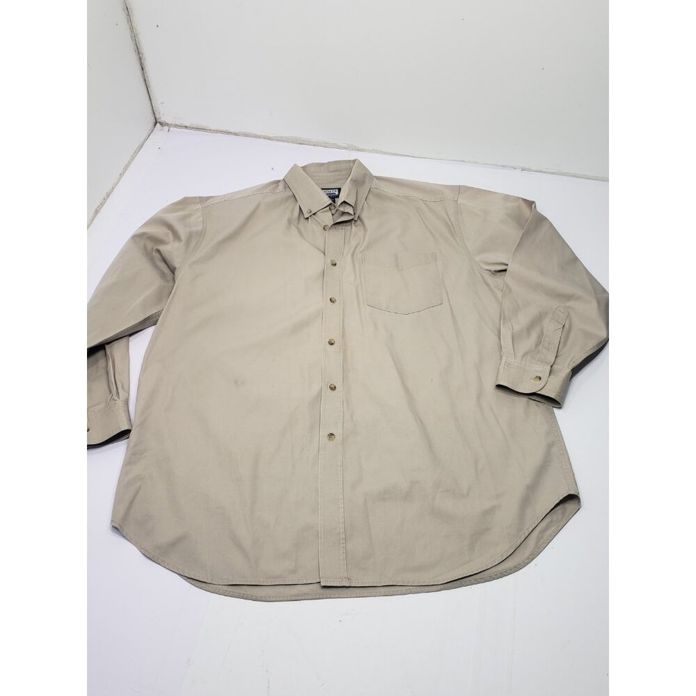 Premier International Beige Button Up Long Sleeve Shirt Chest Pocket Pre Owned